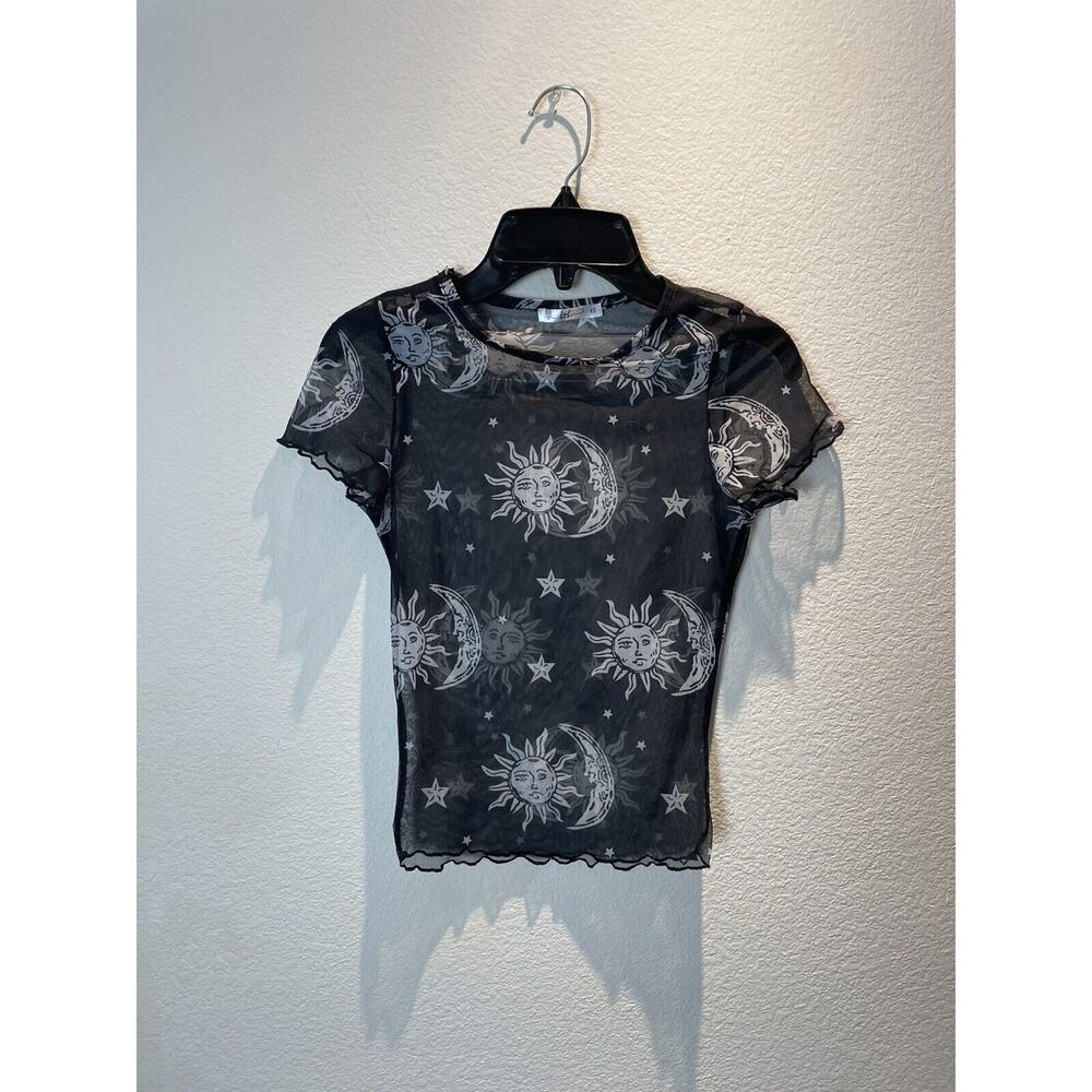 Ktk , Sheer Short Sleeve Sun And Moon Tee, XS